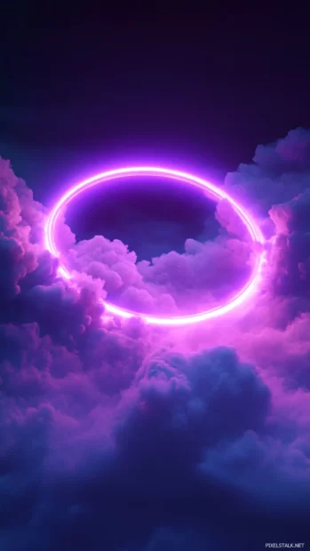 Sleeping cloud surrounded by purple neon halo.
