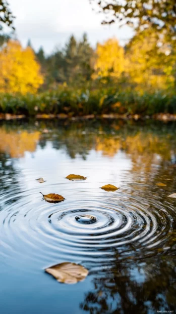 Slow ripples spreading across a mirror like lake.