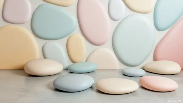 Smooth pebble in soft pastel colors, minimalist wallpaper design.