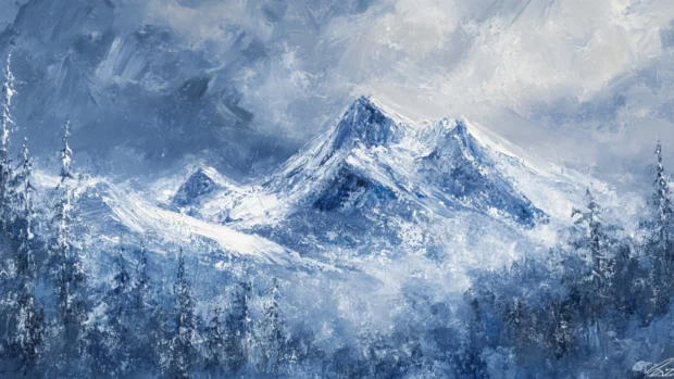 Snowstorm across a mountain ridge.
