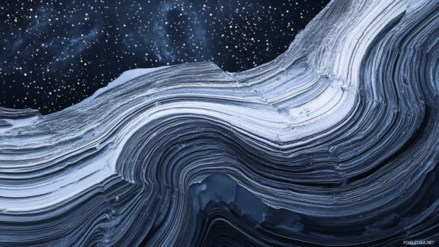 Snowy ridges hugging endless star trails.