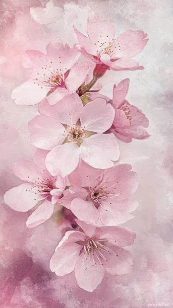 Soft Bloom Of Cherry Blossoms In Pastel Watercolor Style For Mobile.
