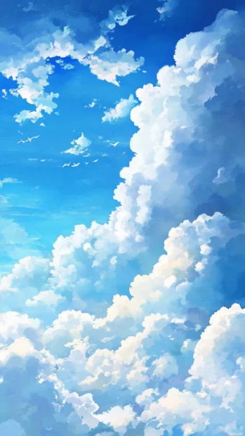 Soft Watercolor Pastel Clouds Drifting Across A Baby Blue Sky.
