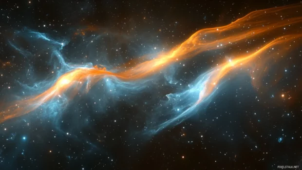 Soft auroras weaving among glinting stars.