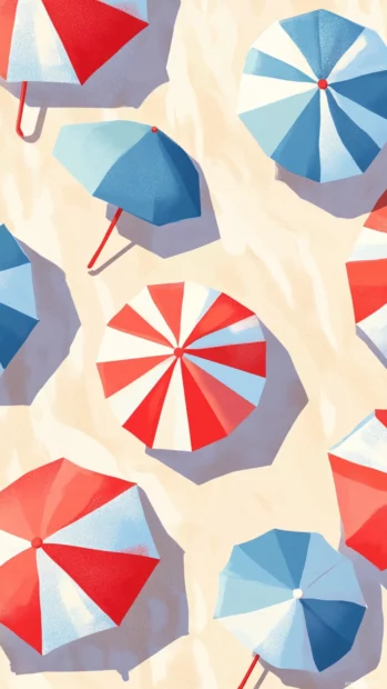 Soft beach umbrellas scattered across a Preppy Summer themed background.