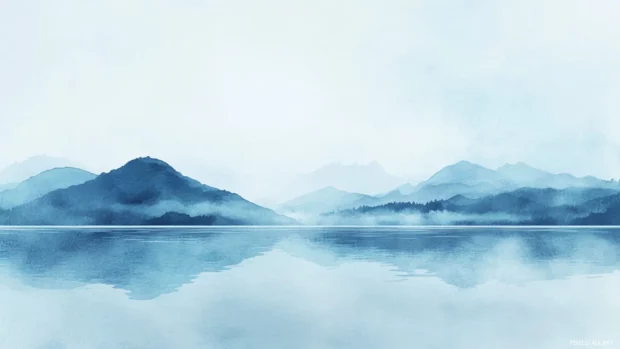 Soft blue tones blending with distant waves, a soft blue ocean watercolor wallpaper.