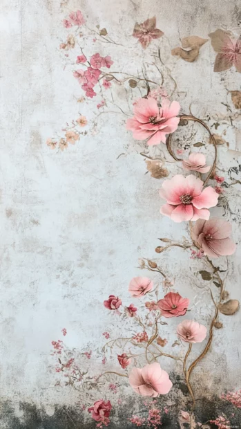 Soft floral doodles winding gently across a pale canvas.