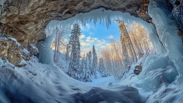 Soft focus blurs and accents define this Ice cave view.