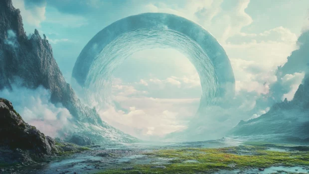 Soft focus blurs and accents define this Sci fi portal view.