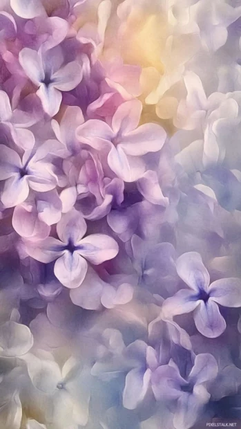 Soft focus lilacs across the lock screen, dreamy floral effect.