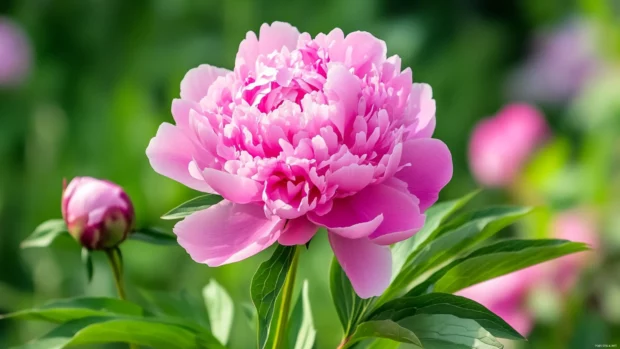 Soft focus pink peonies in full bloom, delicate and feminine.