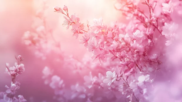 Soft glowing garden with Pretty Flower blooming at sunset, Aesthetic flower background.
