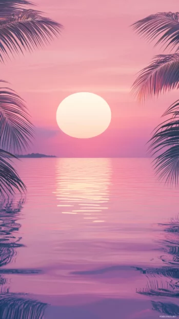 Soft gradients blending summer sunsets with gentle tropical shapes, forming a peaceful and playful composition.