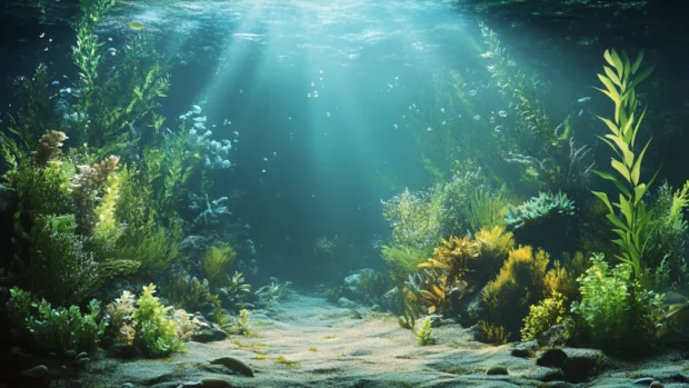 Soft ocean light diffusing through underwater plants.