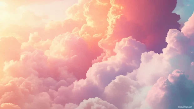 Soft pastel clouds in a dreamy pretty sunset, Pretty aesthetic wallpaper.