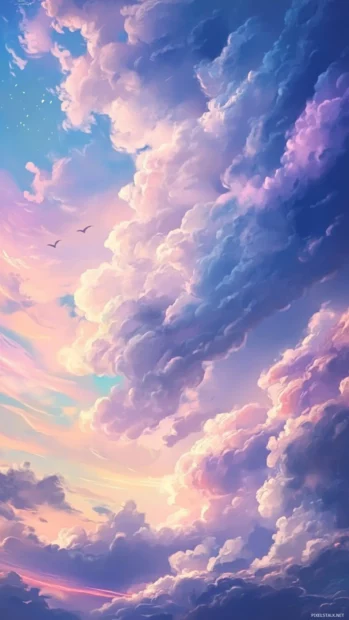 Soft pastel clouds shifting across a sunrise sky.
