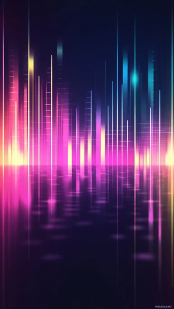 Soft pastel equalizer lines dancing in background.