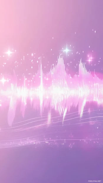 Soft pastel soundwave with aesthetic sparkles, Dreamy cute music visual art.