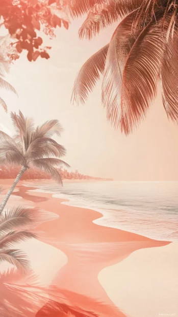 Soft peach gradients adorned with minimalist beach details and delicate tropical elements for a soothing look.
