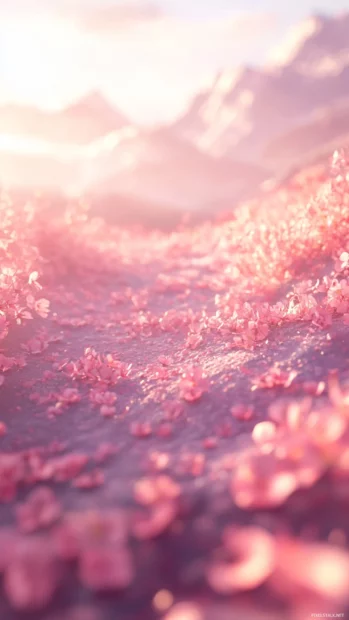 Soft pink cherry blossom petals floating gently in the wind.