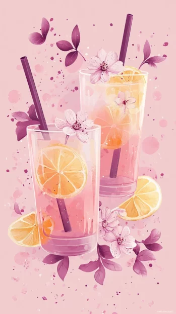 Soft pink summertime mood with cute lemonade cups and dainty flowers.