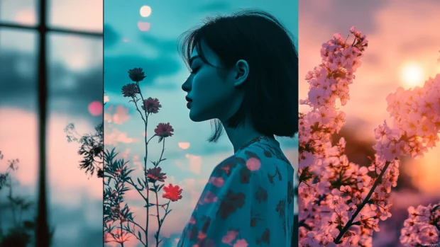 Soft shadows, dreamy tones, aesthetic collage wallpaper for PC as the theme.