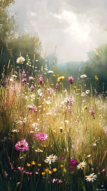 Soft summer featuring an airy meadow with wildflowers.