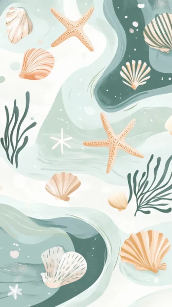 Soft toned summer patterns featuring adorable elements like seashells, starfish, and light waves, adding a fresh vibe.