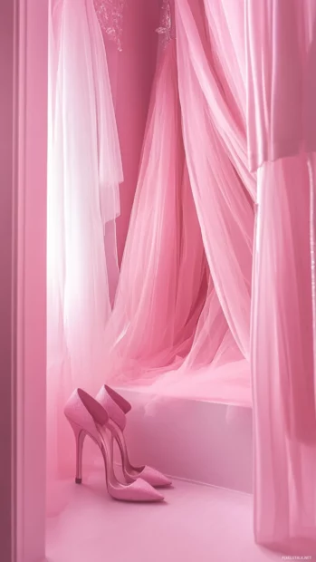 Soft tulle skirts and high heels in Pink Girly dressing room.