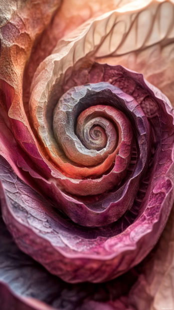 Soft velvet textures folding into infinite spiral patterns.