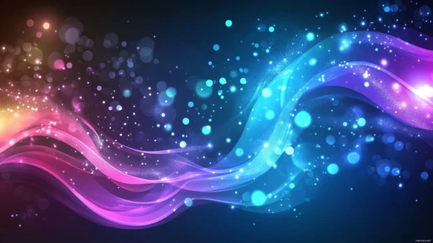 Softly glowing neon waves blending pastel tones of blue, purple, and pink, Vector illustration.