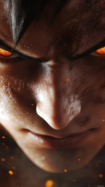 Son Goku iPhone Wallpapers featuring a close up of his determined eyes and glowing cheeks.