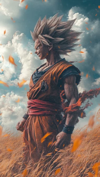 Son Goku iPhone Wallpapers with Goku smirking in base form while wind stirs his clothes.