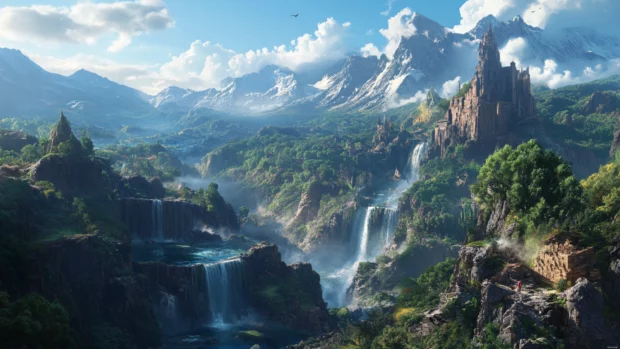 Spectacular mountain vista captured for 8K wallpapers for PC, crisp natural lighting.