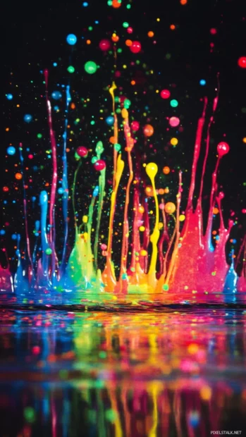 Splashes of neon color bursting from shadows featuring Cool neon abstract wallpaper.