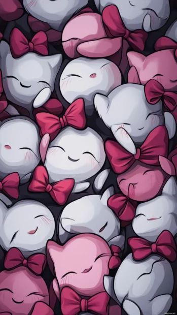 Stacked sleeping ghosts with little bows snore peacefully in vertical rows.