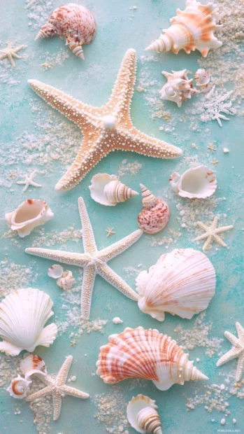 Starfish and conch shells layered into a delicate Preppy Summer theme.