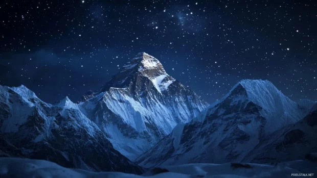 Starry sky over snowy mountain peaks, epic PC wallpapers 1920x1080 for gamers.
