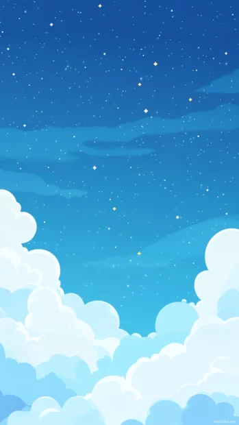 Stars dancing among wispy cloud layers, painting the skies for Shining blue stars wallpaper.
