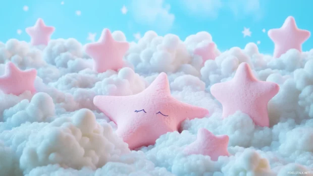 Stars napping in a sea of dreamy marshmallow clouds.