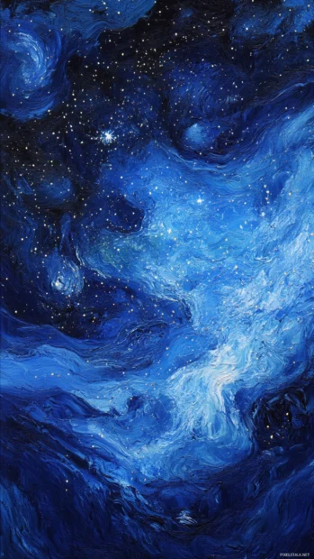 Stars pulsating across the cosmic void, painting the skies for Blue cosmic stars wallpaper.