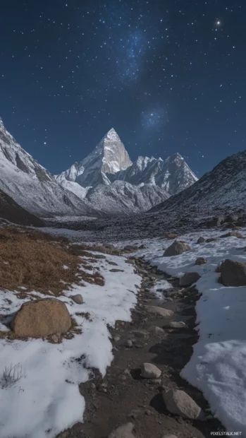 Stars rising above distant snowy peaks, beautifully captured for Bright stars shining wallpaper.