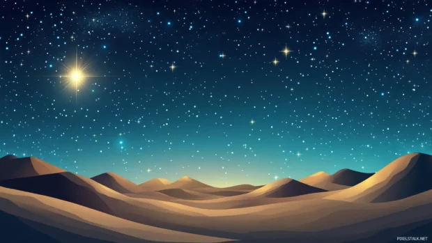 Stars sparkling on endless desert dunes.