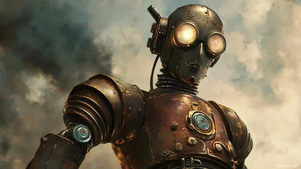 Steampunk robot illustration, edgy PC wallpapers 1920x1080 for desktop setup.