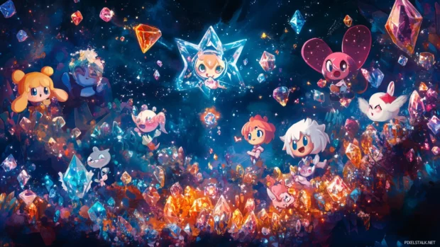 Steven and Crystal Gems surrounded by colorful gems, Cartoon Network logo below.