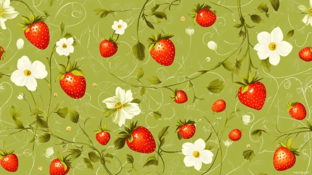 Strawberries, lemons, cherries, mint on pastel yellow, fresh summer fruit pattern.