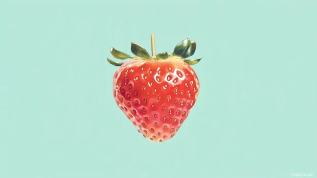 Strawberry at the center, pastel green background, minimalist, elegant design.