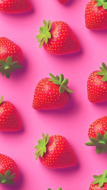 Strawberry grid pattern with bright colors, halftone effects, pop art style.