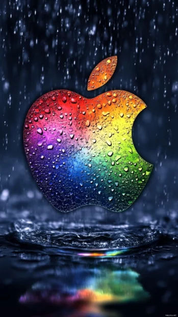 Stylish Apple wallpaper on iPhone featuring rainbow logo glow.