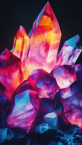 Stylish Lock screen Wallpapers with geometric crystals glowing in the dark.